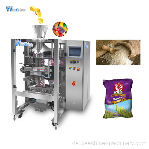 Automatische körnige Zucker-Bananen-Kartoffelchips-Schokoladen-Snack-Kissen-Beutel-Reis-Verpackungsmaschine